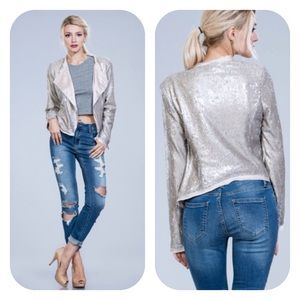 🍃💕HP Blush Pink Sequin Satin Lined Moto Jacket